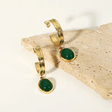 18K Green Vintage Chain Clavicle Necklace Agate Earring Set