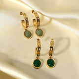 18K Green Vintage Chain Clavicle Necklace Agate Earring Set