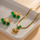 18K Green Zircon Heart Pendant Snake Bone Chain Necklace