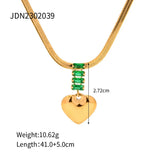 18K Green Zircon Heart Pendant Snake Bone Chain Necklace