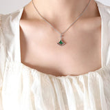 18K Green Laser Flash Zircon Ginkgo Leaf Necklace & Earrings Set