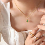 18K Green Laser Flash Zircon Ginkgo Leaf Necklace & Earrings Set