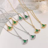 18K Green Laser Flash Zircon Ginkgo Leaf Necklace & Earrings Set