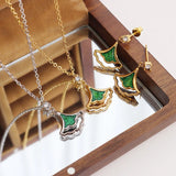 18K Green Laser Flash Zircon Ginkgo Leaf Necklace & Earrings Set