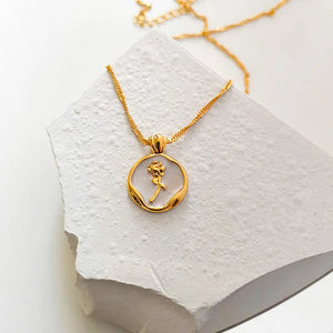 18K Vintage Enamel Drop Oil Rose Necklace Pendant