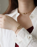 Branch Texture Love Heart Choker Necklace Bead Chain Set