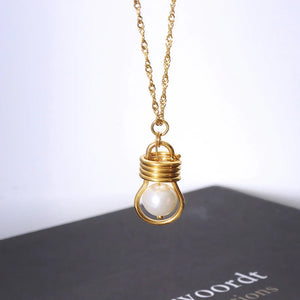 18k Freshwater Pearl Bulb Pendant Necklace for Women
