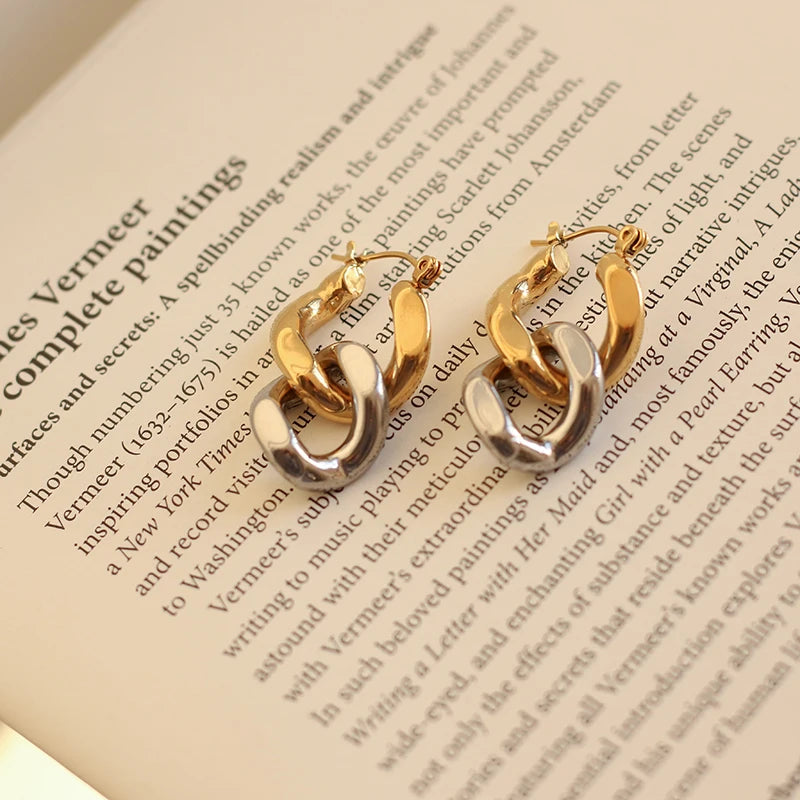 18k Heavy Chain Dangle Earrings Geometric Drop Earrings For Women