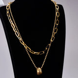 18k Double Layer Clavicle Chain Necklace Pendants Beads Chain Pendant Necklace