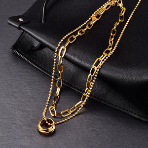 18k Double Layer Clavicle Chain Necklace Pendants Beads Chain Pendant Necklace