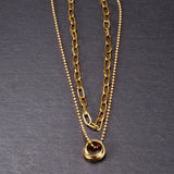 18k Double Layer Clavicle Chain Necklace Pendants Beads Chain Pendant Necklace