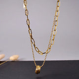 18k Double Layer Clavicle Chain Necklace Pendants Beads Chain Pendant Necklace