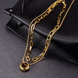 18k Double Layer Clavicle Chain Necklace Pendants Beads Chain Pendant Necklace