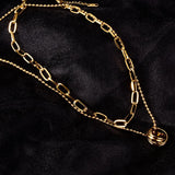 18k Double Layer Clavicle Chain Necklace Pendants Beads Chain Pendant Necklace