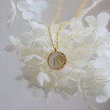 18k Rose Flower Shell Fritillary Round Clavicle Necklace Pendants Choker