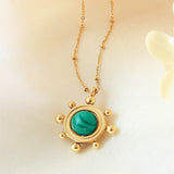 18k Rotatable Malachite Vintage Necklace Pendant Chain Jewelry