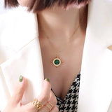 18k Rotatable Malachite Vintage Necklace Pendant Chain Jewelry