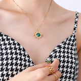 18k Rotatable Malachite Vintage Necklace Pendant Chain Jewelry