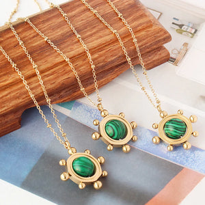 18k Rotatable Malachite Vintage Necklace Pendant Chain Jewelry