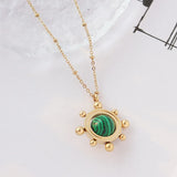 18k Rotatable Malachite Vintage Necklace Pendant Chain Jewelry