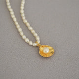 18k Freshwater Pearl Clavicle Chain Necklace Pendant Choker Boho Coin Jewelry