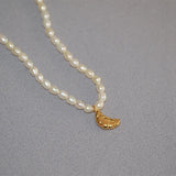 18k Freshwater Pearl Clavicle Chain Necklace Pendant Choker Boho Coin Jewelry