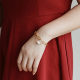 18k Freshwater Pearl Oval Chain Double Layered Boho Bracelet Femme