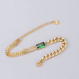 Green Crystal Rectangle Chain Bracelet Women Jewelry