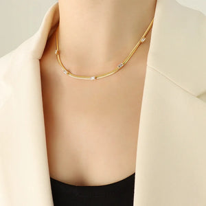 18k Zircon Necklace Bracelet Set Snake Bone Chain Jewelry