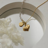 18k Love Heart Tassel Clavicle Chain Necklace with Pearls