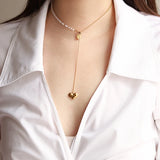 18k Love Heart Tassel Clavicle Chain Necklace with Pearls