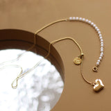 18k Love Heart Tassel Clavicle Chain Necklace with Pearls