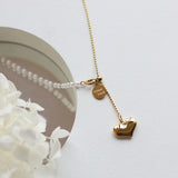 18k Love Heart Tassel Clavicle Chain Necklace with Pearls