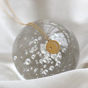 18k Micro Pave Sun Moon Coins Clavicle Necklace