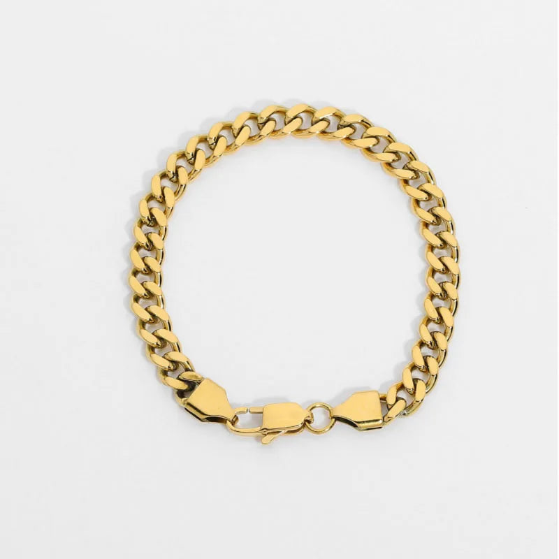 Minimalist Cuban Chain Bracelet Bangle 6mm Thick Lobster Clasp