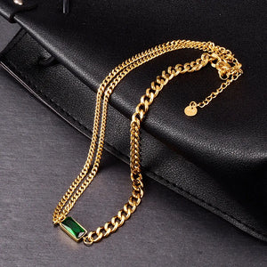 Minimalist Green Crystal Chain Necklace Pendant for Female