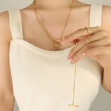 18k Minimalist OT Buckle Sweater Chain Necklace