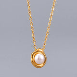 18k Minimalist Pearl Clavicle Chain Necklace for Female