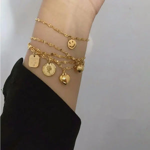 18k Minimalist Smile Queen Heart Charms Bracelet Bangle Chain Bracelet For Women