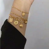 18k Minimalist Smile Queen Heart Charms Bracelet Bangle Chain Bracelet For Women