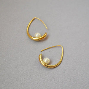 18k Minimalist Water Drop Inlaid Pearl Earrings for Female Jewelry