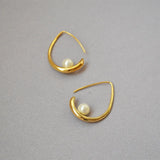18k Minimalist Water Drop Inlaid Pearl Earrings for Female Jewelry