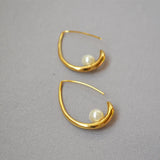 18k Minimalist Water Drop Inlaid Pearl Earrings for Female Jewelry