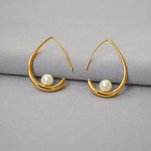 18k Minimalist Water Drop Inlaid Pearl Earrings for Female Jewelry