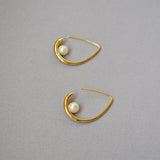 18k Minimalist Water Drop Inlaid Pearl Earrings for Female Jewelry