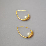 18k Minimalist Water Drop Inlaid Pearl Earrings for Female Jewelry