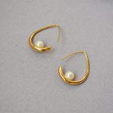 18k Minimalist Water Drop Inlaid Pearl Earrings for Female Jewelry