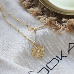 Vintage Roman Chain Clavicle Necklace Wheel of Fortune Cross