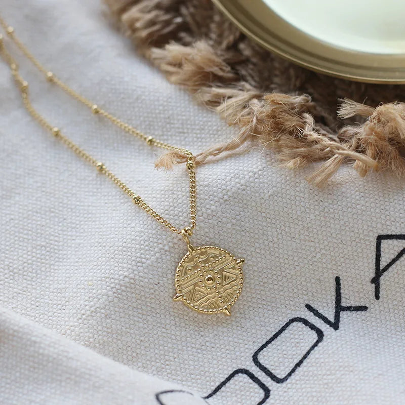 Vintage Roman Chain Clavicle Necklace Wheel of Fortune Cross