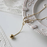 18k Y Chain Clavicle Necklace Pendants Metal Ball Tassel Round Beads Necklace
